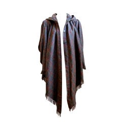 Vintage MISSONI plaid wool hooded cape with fringed hemline