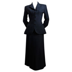 AZZEDINE ALAIA black wool suit with seamed jacket & A-line skirt