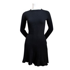 AZZEDINE ALAIA black croched knit dress with flounced sleeves