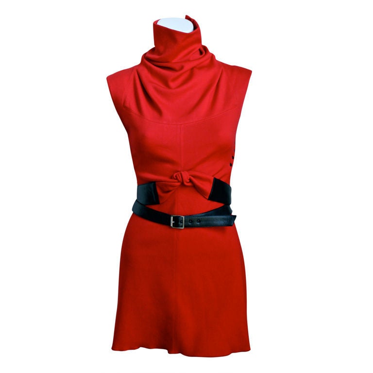 AZZEDINE ALAIA red mini dress with black leather belt 4