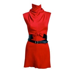 AZZEDINE ALAIA red mini dress with black leather belt
