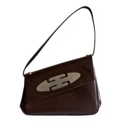 Retro 1960's PIERRE CARDIN asymmetrical leather bag with metal detail