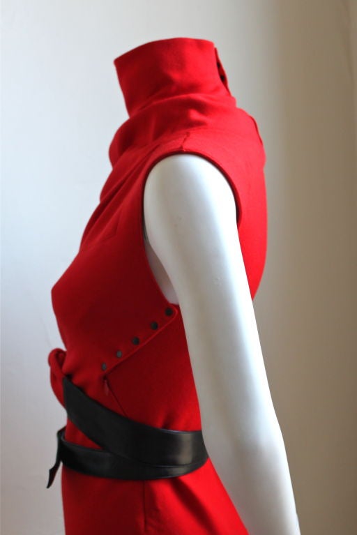 AZZEDINE ALAIA red mini dress with black leather belt 2