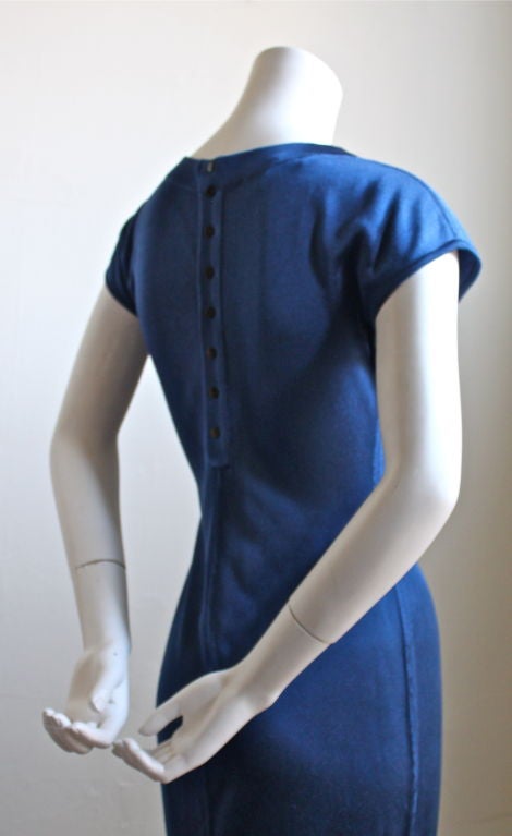 AZZEDINE ALAIA blue viscose cap sleeved dress with snap back at 1stdibs