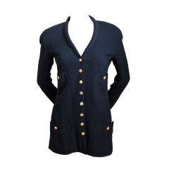 CHANEL slim black wool blazer with gilt buttons