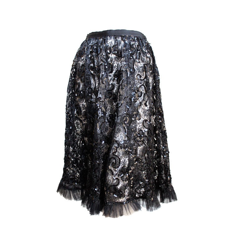 YVES SAINT LAURENT black lace and sequined skirt
