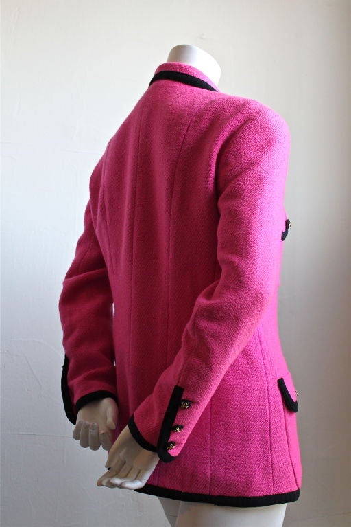 CHANEL fuschia wool blazer with black grosgrain trim at 1stDibs ...