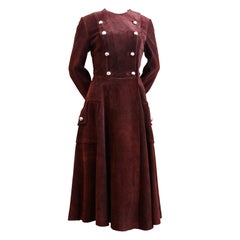 LOEWE burgundy suede military coat with full skirt
