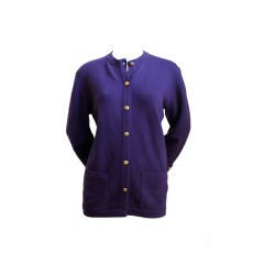 CHANEL deep plum cashmere cardigan with CC buttons