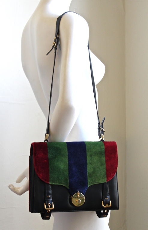 ROBERTA DI CAMERINO velvet bag with leather & gilt hardware 3