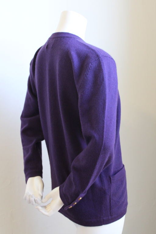 CHANEL deep plum cashmere cardigan with CC buttons