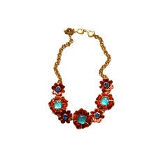 YVES SAINT LAURENT enameled flower link necklace