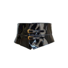 YVES SAINT LAURENT black patent leather corset belt