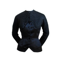 Vintage DON LOPER blak satin jacket with lace