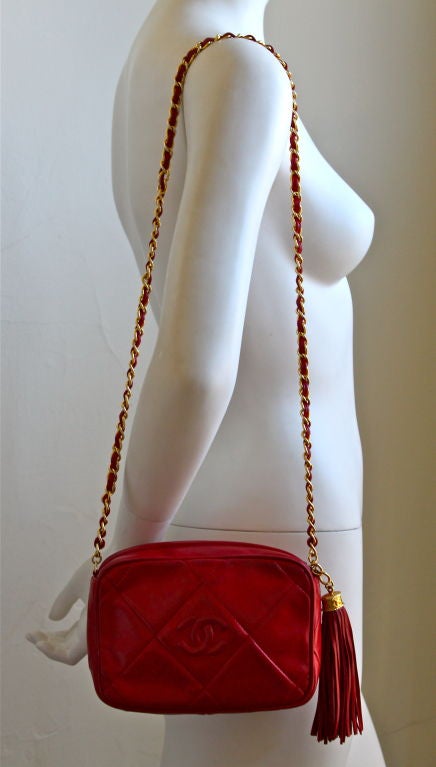 1980's CHANEL quilted red leather bag 4