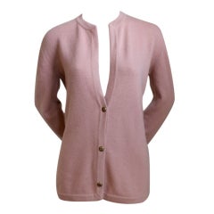 Vintage CHANEL rose cashmere cardigan with CC buttons
