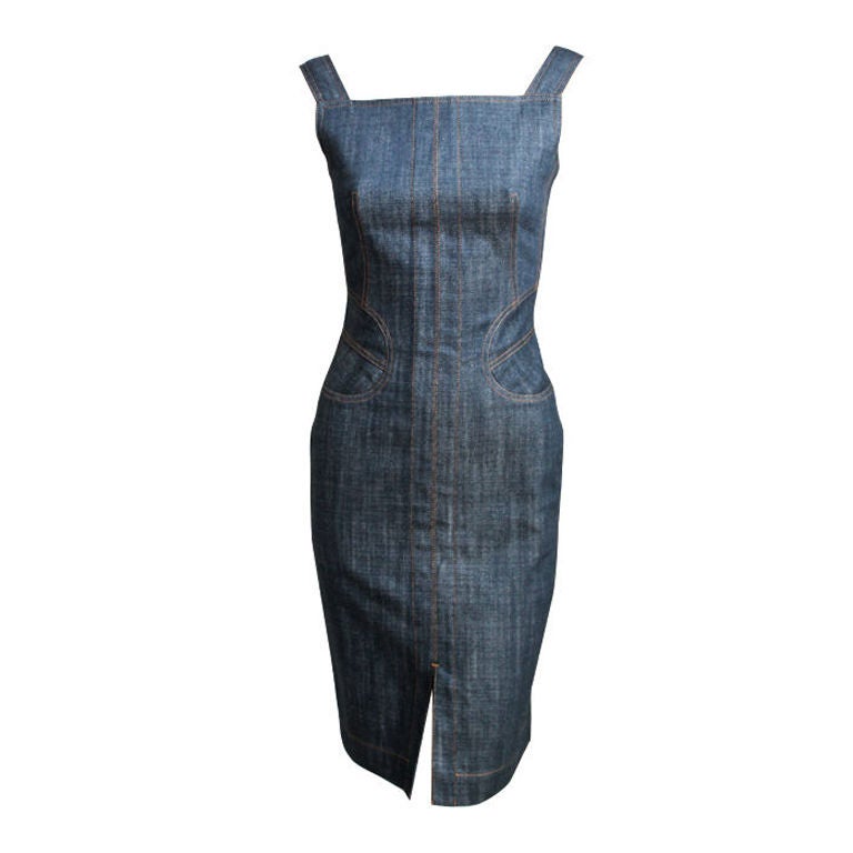 AZZEDINE ALAIA denim dress with corset lacing