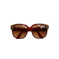 Vintage handmade EMMANUELLE KHANH burgundy sunglasses with snakeskin