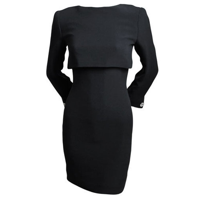 *SALE* BILL BLASS black silk dress with rhinestone buttons WAS $450 NOW $175