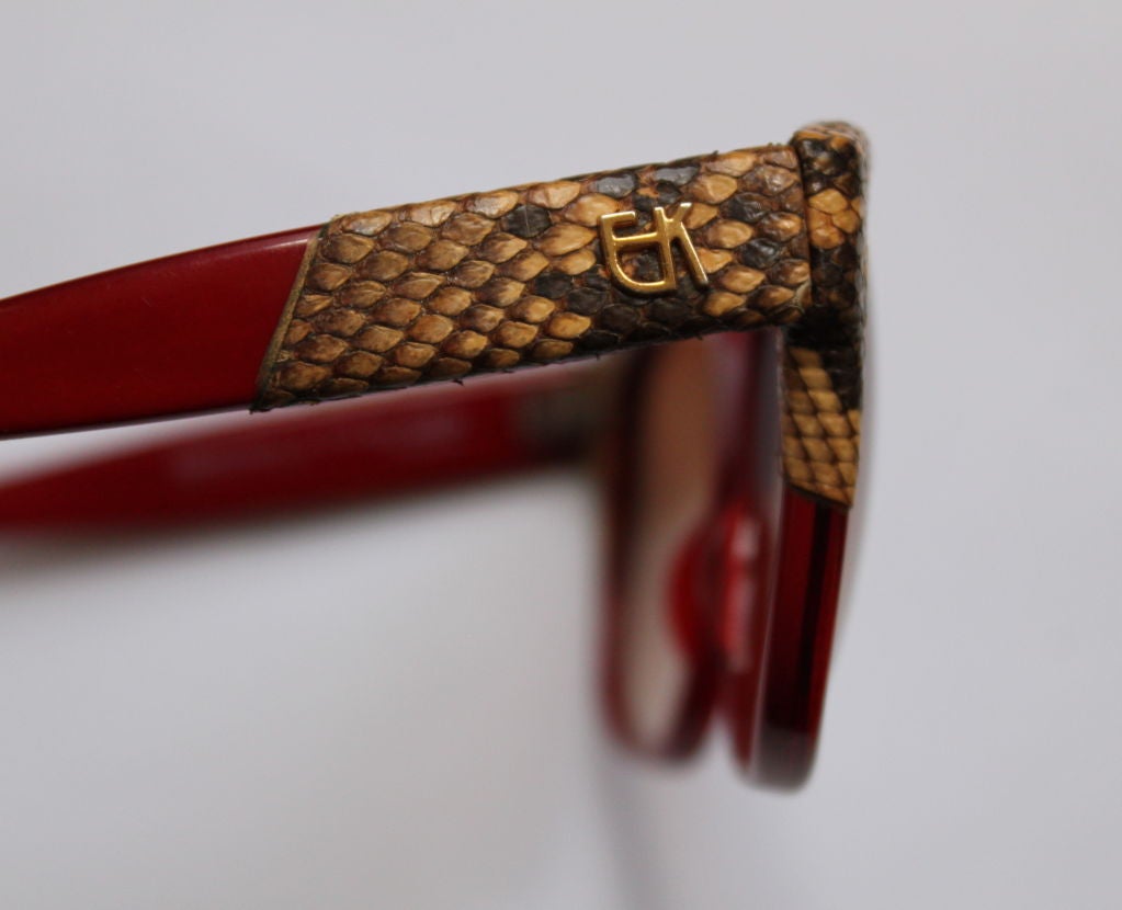handmade EMMANUELLE KHANH burgundy sunglasses with snakeskin at 1stDibs