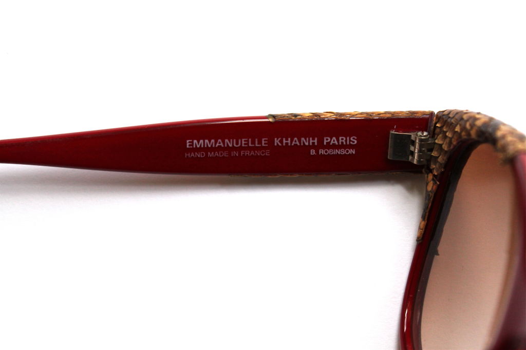 handmade EMMANUELLE KHANH burgundy sunglasses with snakeskin at 1stDibs