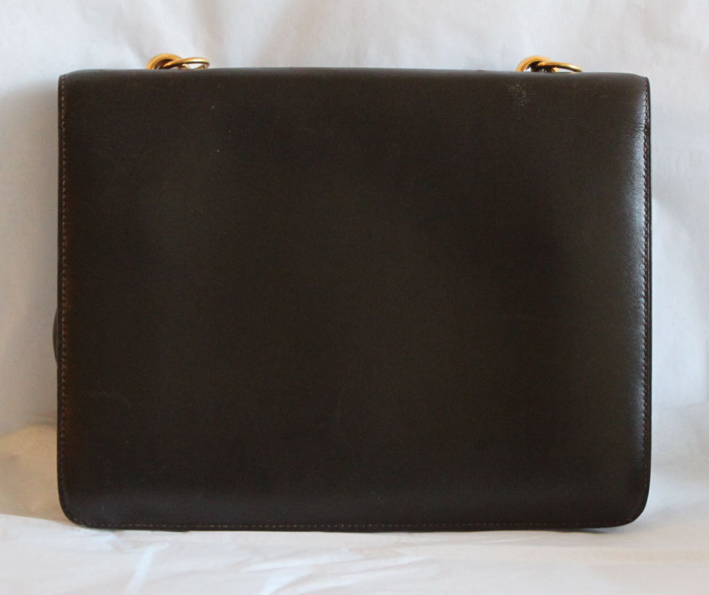 1977 HERMES brown box leather bag with gilt hardware