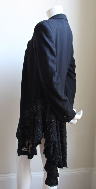 1980's COMME DES GARCON black jacket with asymmetrical lace trim