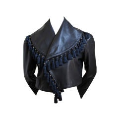 GIANNI VERSACE black leather jacket with tassels