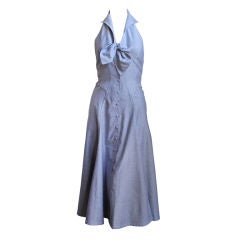 THIERRY MUGLER blue oxford cloth halter dress