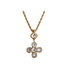 YVES SAINT LAURENT gilt cross necklace with faceted glass