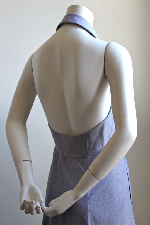 THIERRY MUGLER blue oxford cloth halter dress In Excellent Condition In San Fransisco, CA