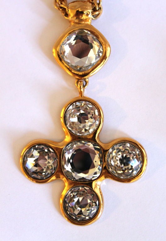 YVES SAINT LAURENT gilt cross necklace with faceted glass