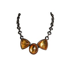 YVES SAINT LAURENT gunmetal necklace with resin stones