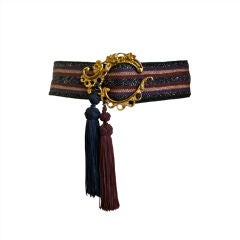 Vintage 1970's EMANUEL UNGARO metallic belt with gilt buckle and tassels