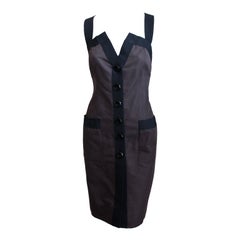 YVES SAINT LAURENT brown dress with black trim