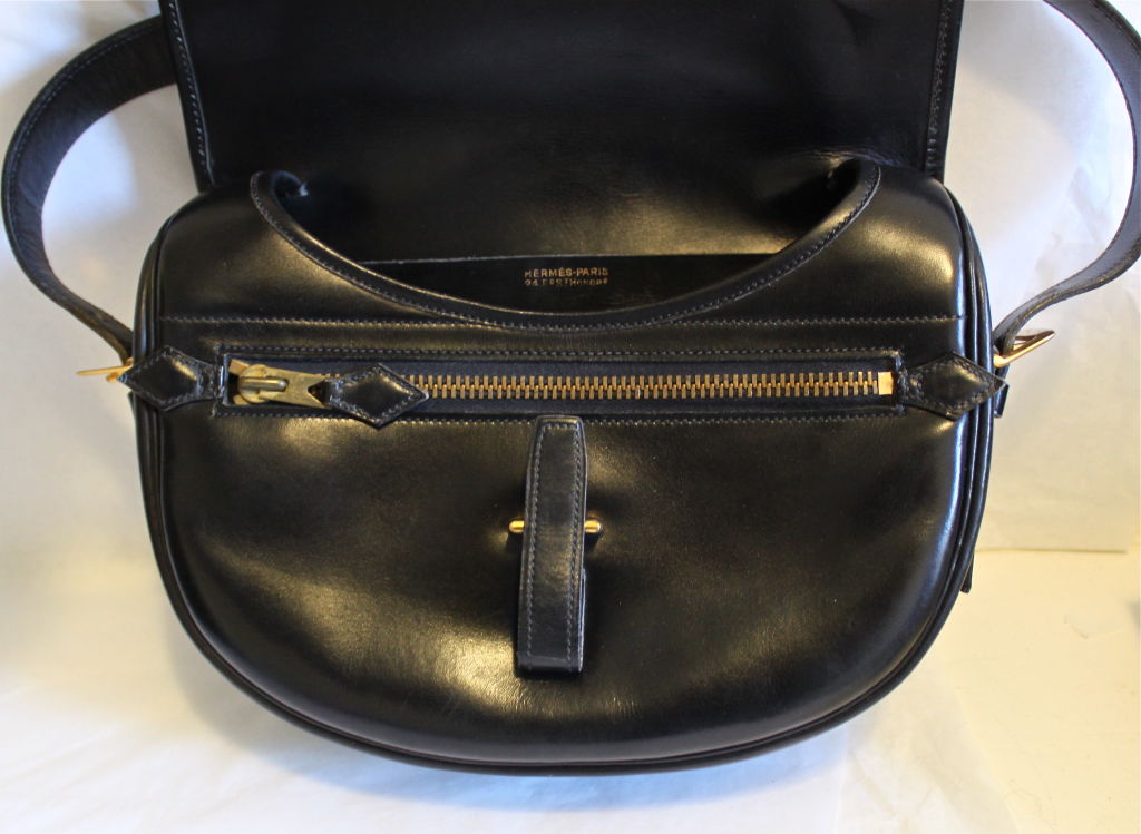 1960's HERMES black box leather bag 1