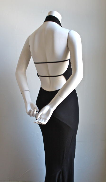 unworn 1990's AZZEDINE ALAIA black backless halter gown 1