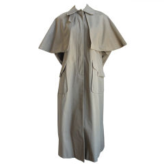 Vintage 1960's YVES SAINT LAURENT khaki cotton trench coat with cape