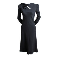 BILL BLASS jet black silk bias cut dress with cut out