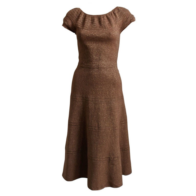 1950s bronze metallic handknit dress at 1stdibs
