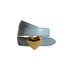 MOSCHINO blue patent leather belt with gold heart buckle