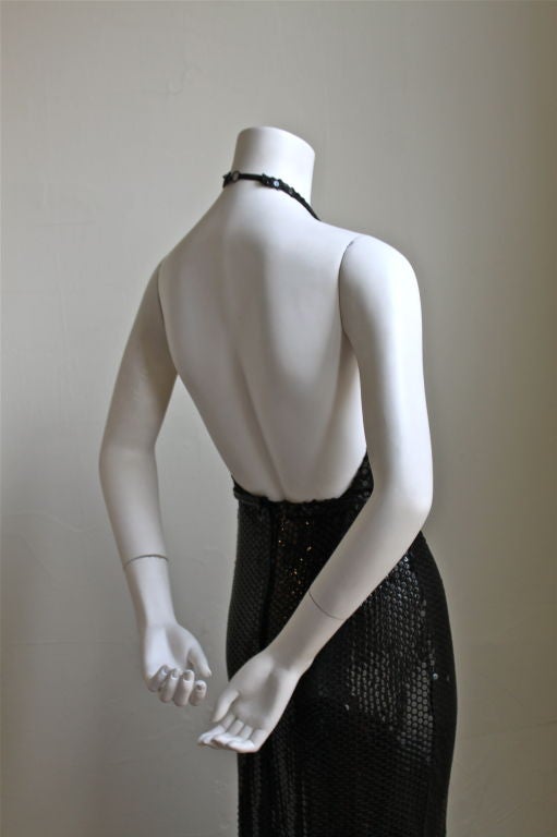 Women's HALSTON black sequined halter dress