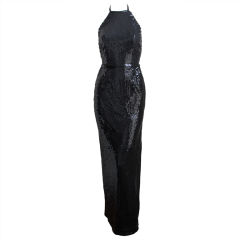 HALSTON black sequined halter dress