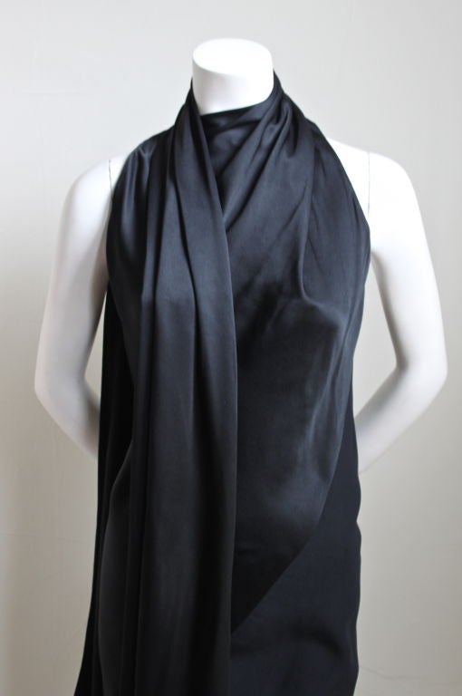 HALSTON black draped silk charmeuse dress