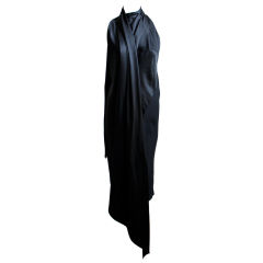 HALSTON black draped silk charmeuse dress