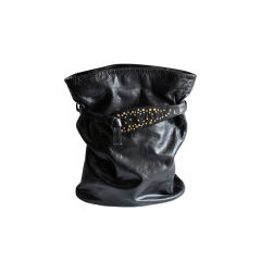 Retro HALSTON black leather bucket bag with studs