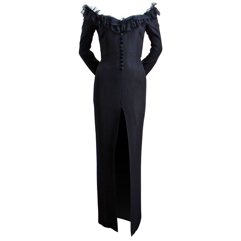 CHRISTIAN DIOR haute couture off the shoulder black gown at 1stdibs