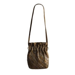Vintage GUCCI woven leather and suede bag with gold hardware