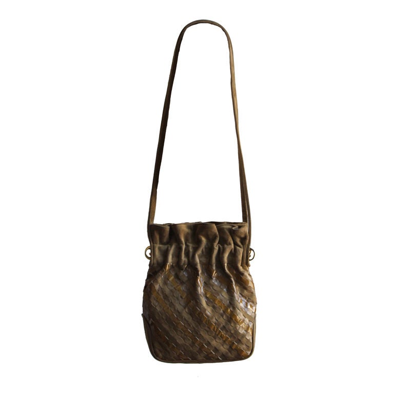 GUCCI woven leather and suede bag with gold hardware
