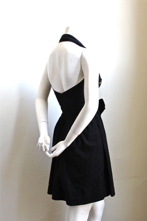 CHANEL BOUTIQUE 1980s jet black cotton halter dress